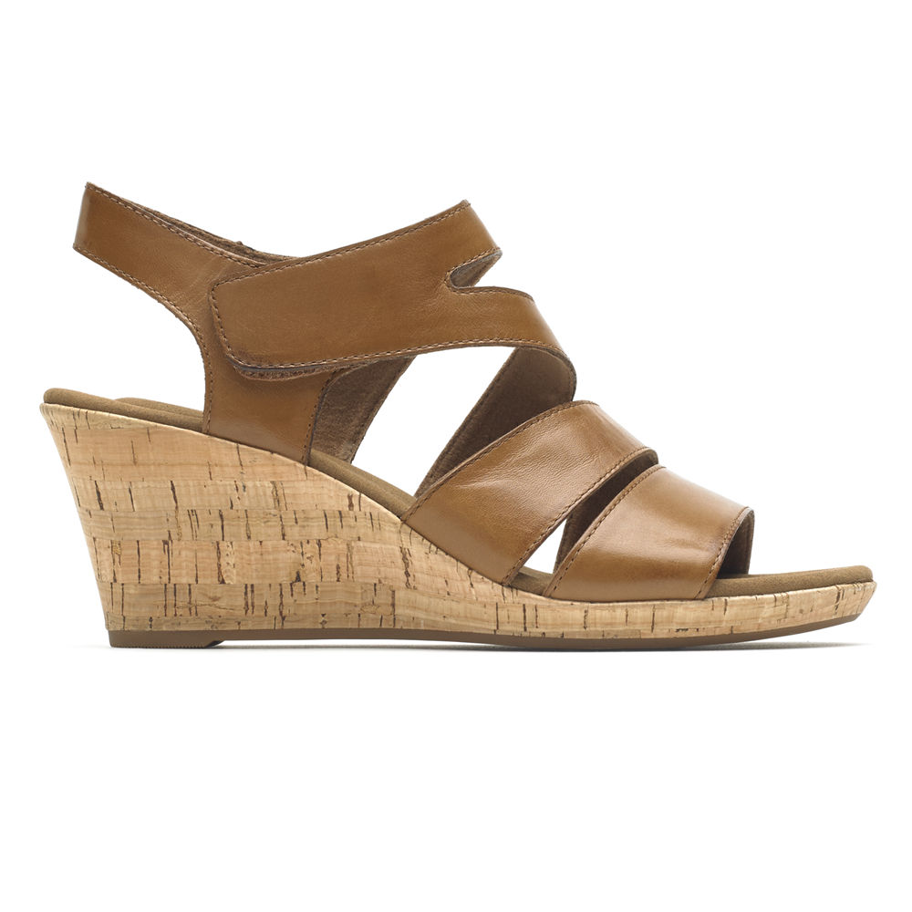 Rockport Womens Sandals Brown - Briah Strappy Wedge Comfort - UK 405-IKFUZV